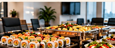 Corporate buffet and sushi in an office